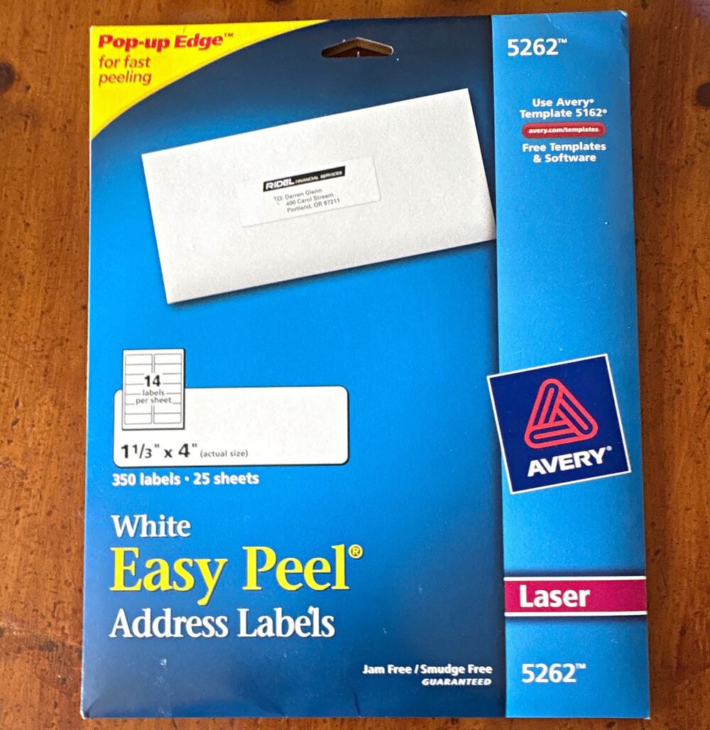 Avery 5262 Easy Peel White Laser Address Labels for Mailing & Envelopes